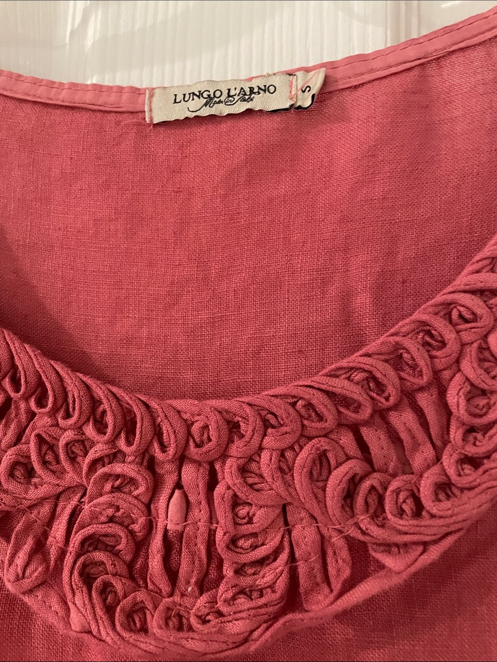 Coral Sleeveless 100% Linen Shift Dress with Braided Scoop Neck - Picture 2 of 8
